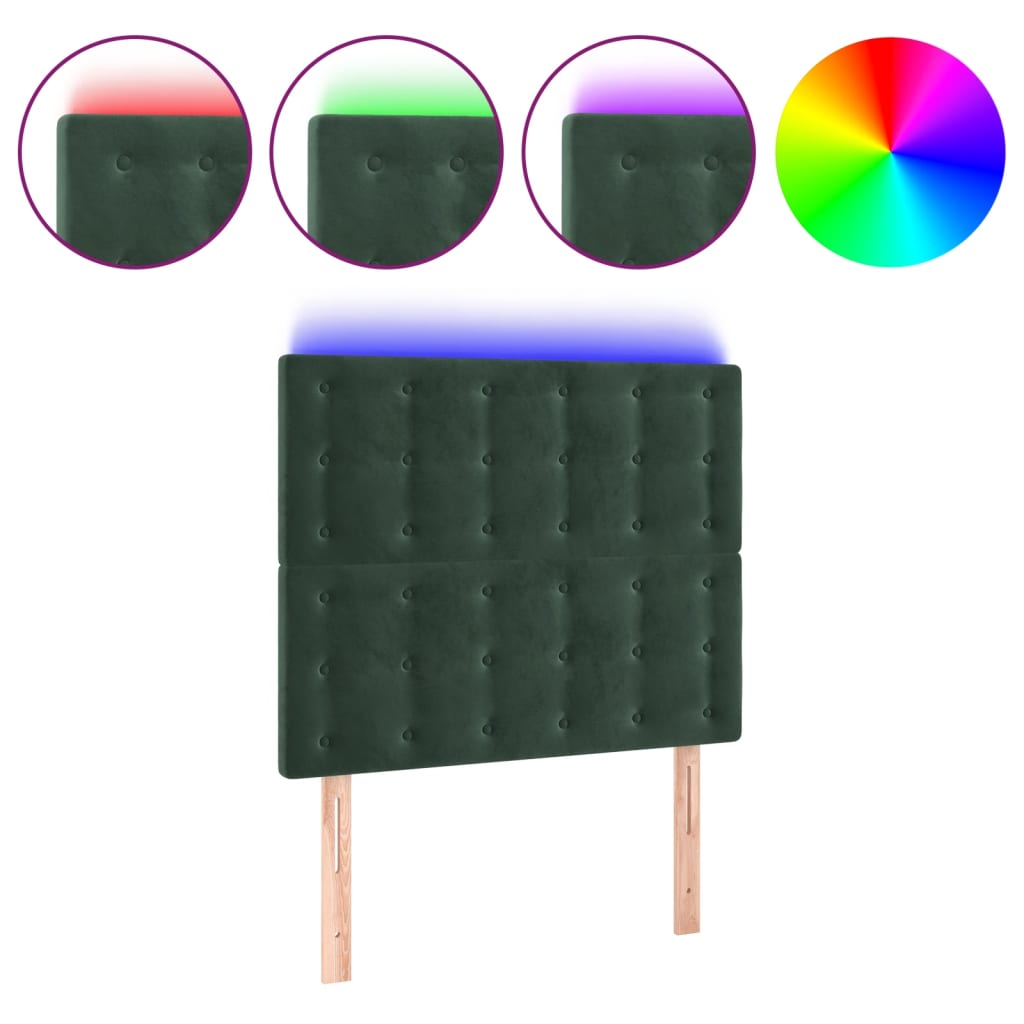 vidaXL ÄŚelo postele s LED tmavÄ› zelenĂˇ 90x5x118/128 cm samet