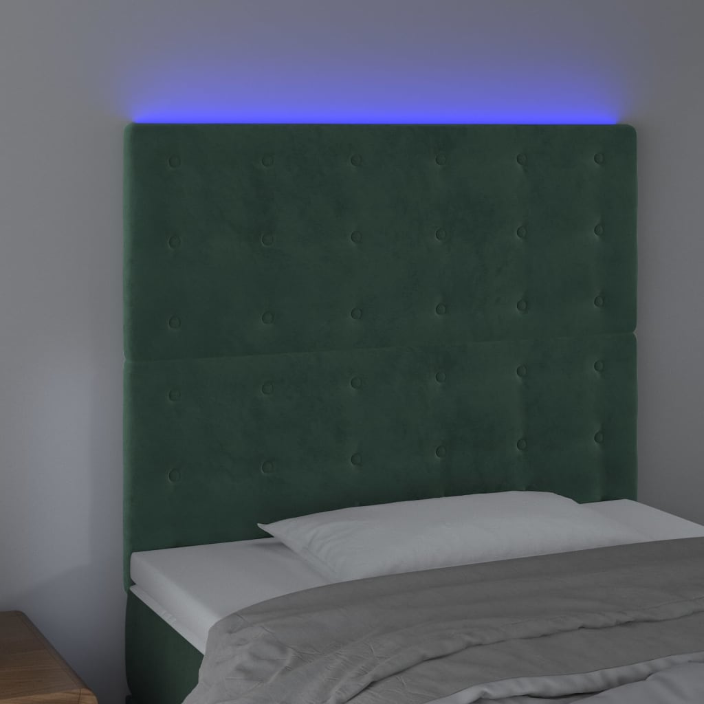 vidaXL Hoofdbord LED 90x5x118/128 cm fluweel donkergroen afbeelding