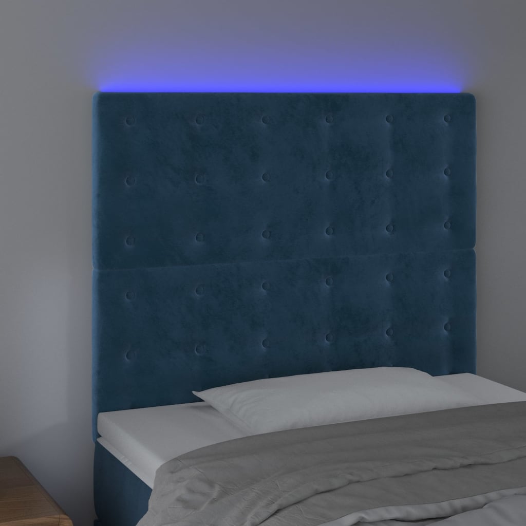 sötétkék bársony LED-es fejtámla 90x5x118/128 cm