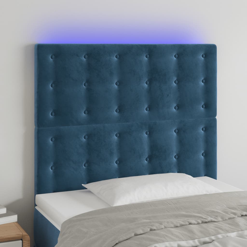 vidaXL Tăblie de pat cu LED Albastru închis 90x5x118/128 cm catifea