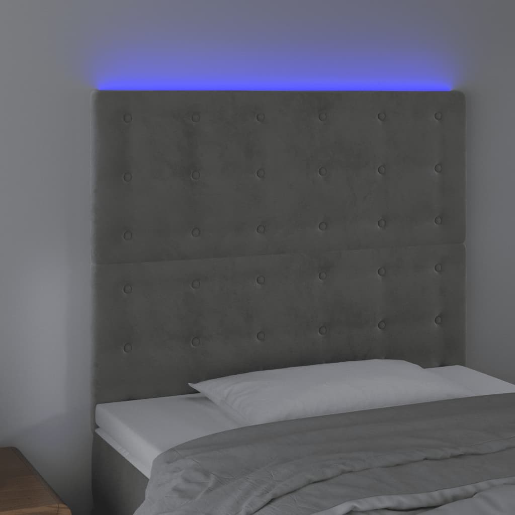 vidaXL Hoofdbord LED 100x5x118/128 cm fluweel lichtgrijs afbeelding