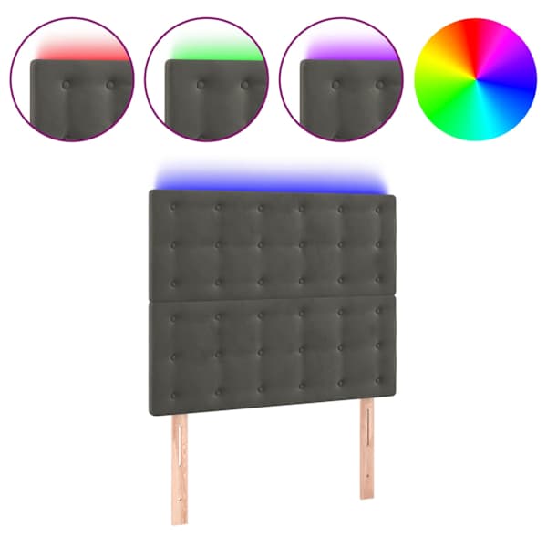 vidaXL LED-voodipeats, tumehall, 100x5x118/128 cm, samet