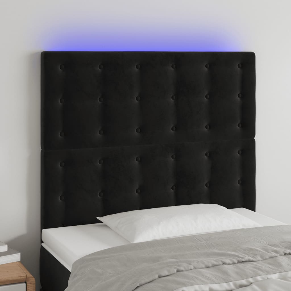 vidaXL Tăblie de pat cu LED, negru, 100x5x118/128 cm, catifea