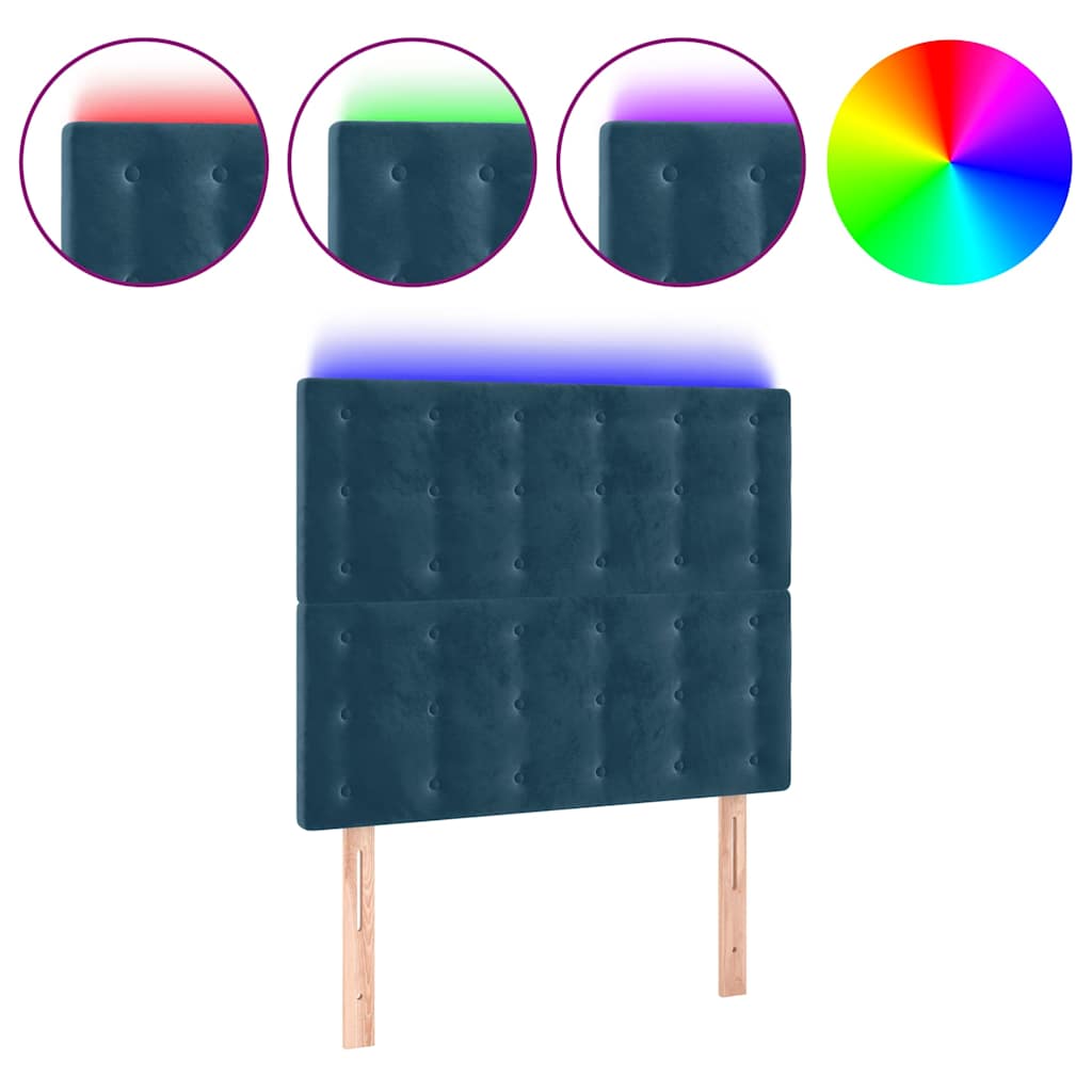 vidaXL Čelo postele s LED tmavě modré 100x5x118/128 cm samet