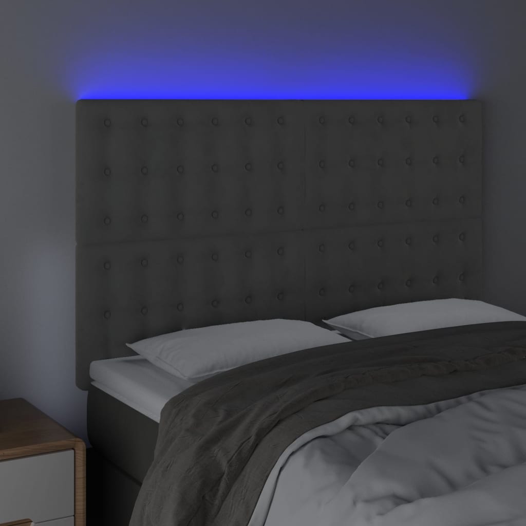 vidaXL Hoofdbord LED 144x5x118/128 cm fluweel lichtgrijs afbeelding