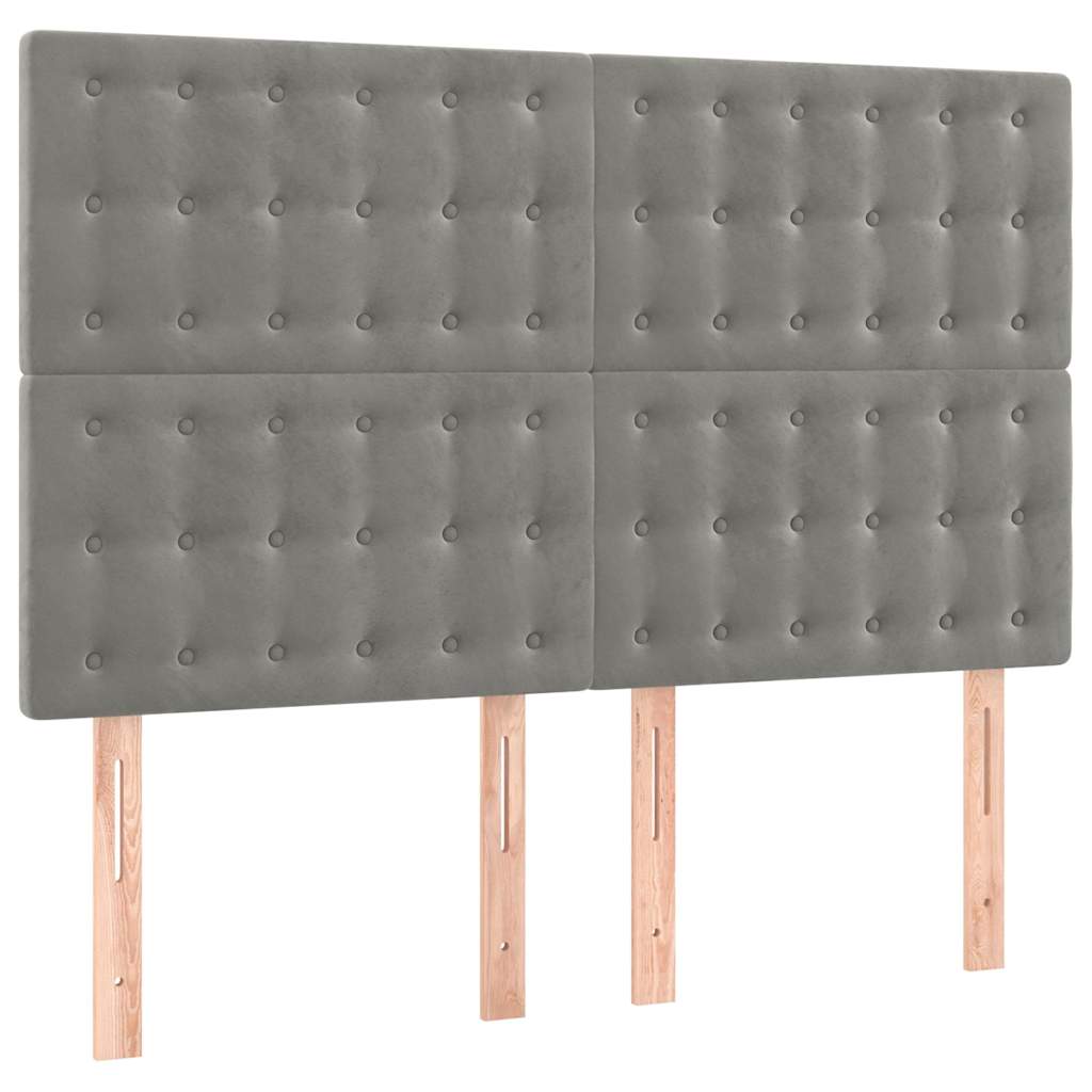 vidaXL Hoofdbord LED 144x5x118/128 cm fluweel lichtgrijs grijs, foto 4