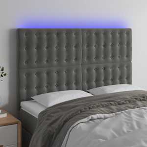 Čelo postele s LED tmavě šedé 144x5x118/128 cm samet - obrázek 1
