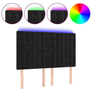 Čelo postele s LED černé 144x5x118/128 cm samet - obrázek 2
