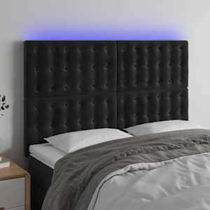 Čelo postele s LED černé 144x5x118/128 cm samet - obrázek 1