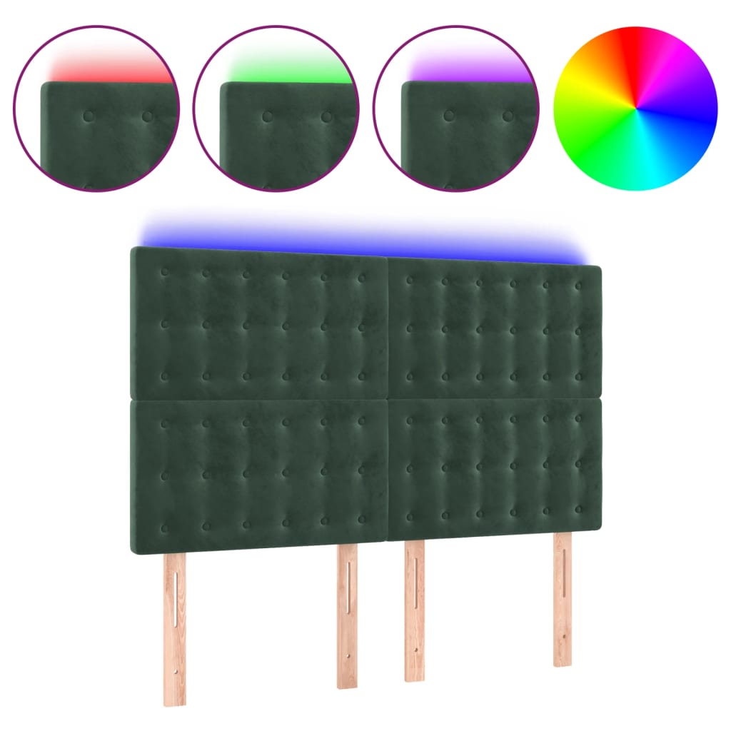 vidaXL Čelo postele s LED tmavě zelená 144x5x118/128 cm samet