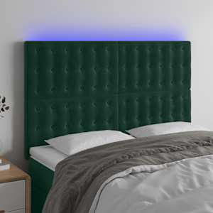 Čelo postele s LED tmavě zelená 144x5x118/128 cm samet - obrázek 1