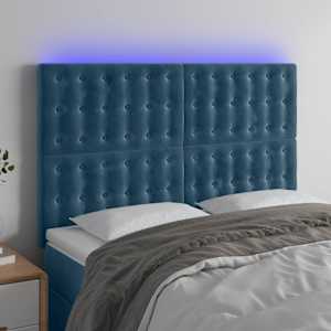 Čelo postele s LED tmavě modré 144x5x118/128 cm samet - obrázek 1