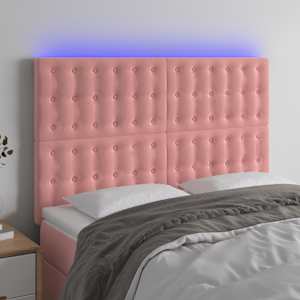 Čelo postele s LED růžové 144x5x118/128 cm samet - obrázek 1