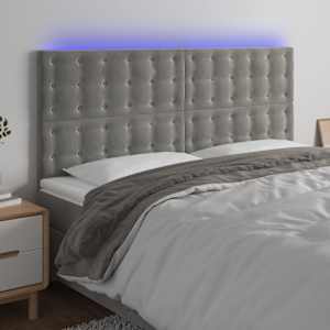 Čelo postele s LED světle šedé 160x5x118/128 cm samet - obrázek 1