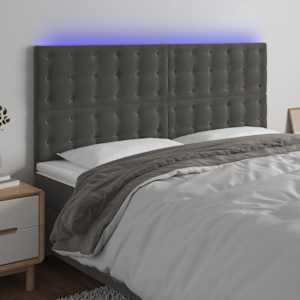 Čelo postele s LED tmavě šedé 160x5x118/128 cm samet - obrázek 1
