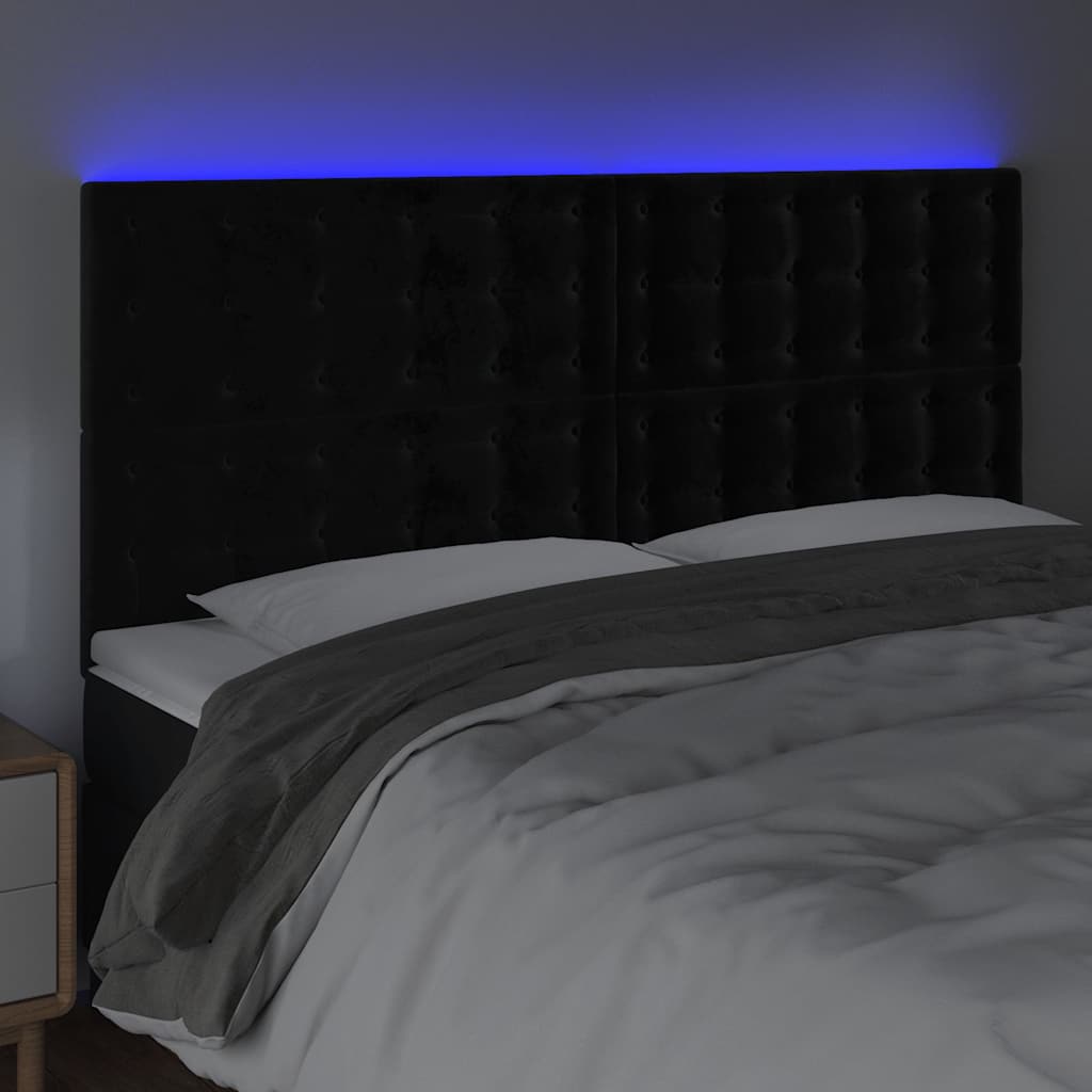 vidaXL Hoofdbord LED 160x5x118/128 cm fluweel zwart, foto 2