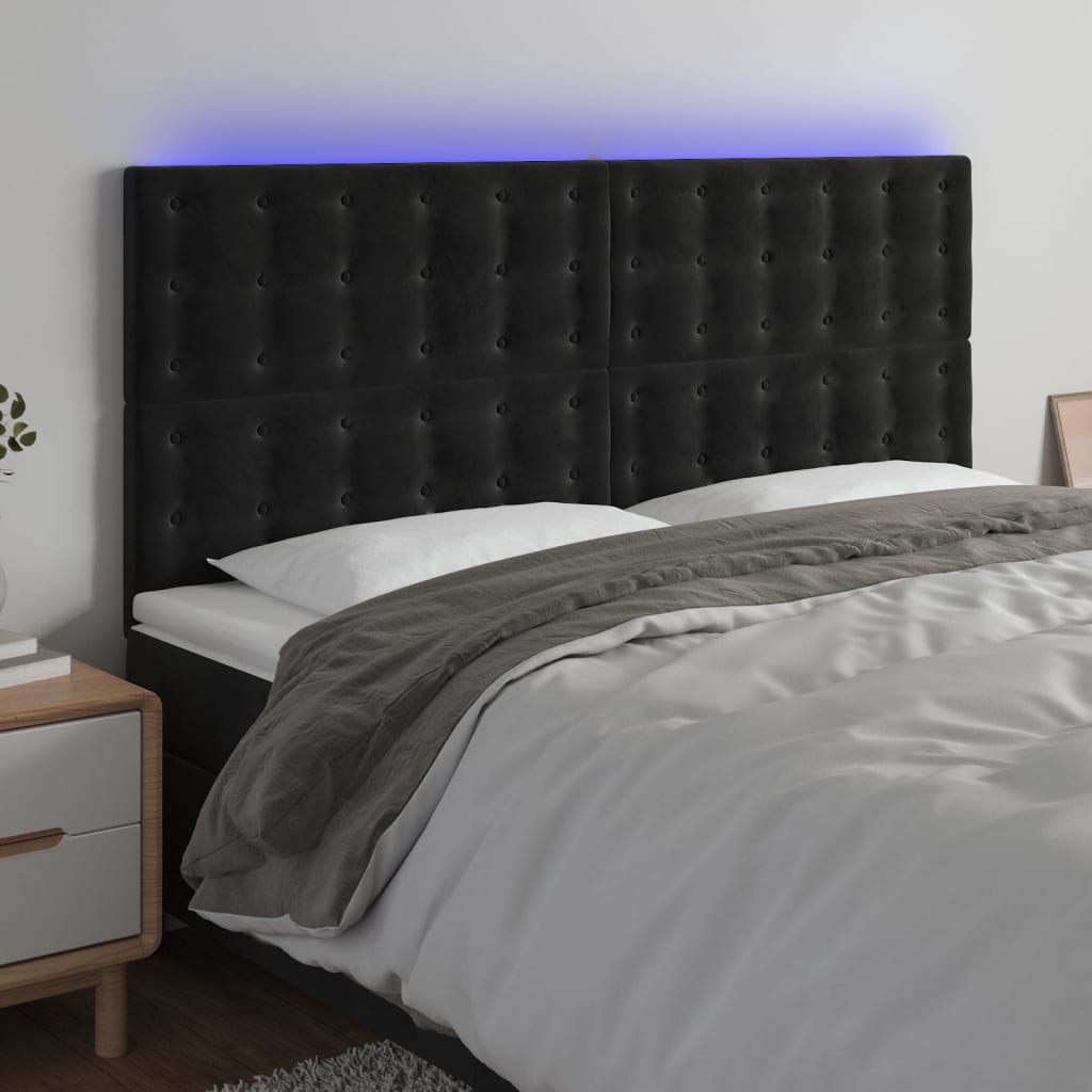 vidaXL Tăblie de pat cu LED, negru, 160x5x118/128 cm, catifea vidaXL imagine 2022