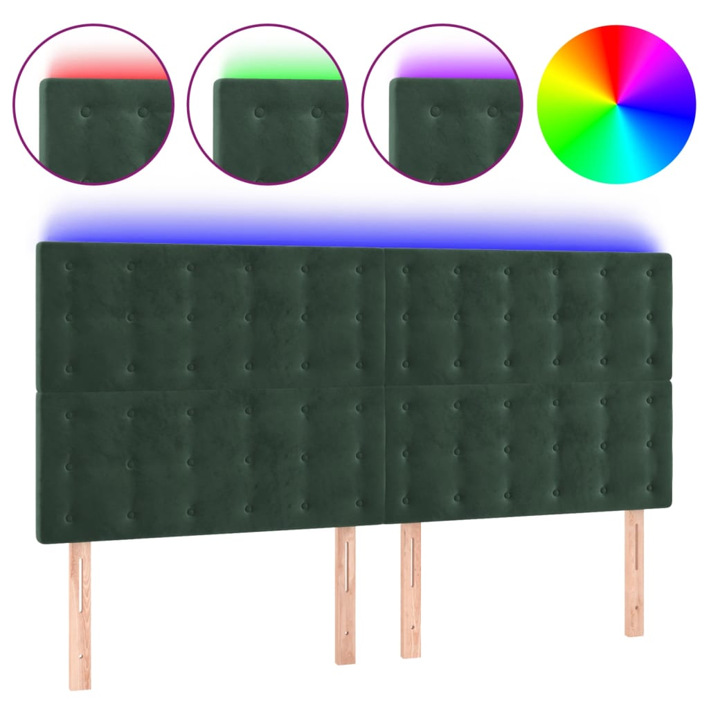 vidaXL Čelo postele s LED tmavě zelená 160x5x118/128 cm samet