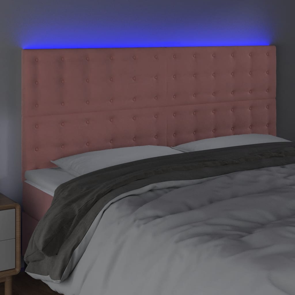 Thumbnail - vidaXL LED Kopfteil Rosa 160x5x118/128 cm Samt