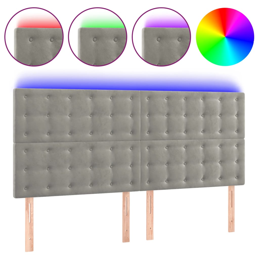 E-shop vidaXL Čelo postele s LED bledosivé 180x5x118/128 cm zamat