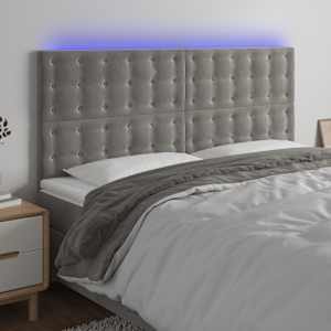 Čelo postele s LED světle šedé 180x5x118/128 cm samet - obrázek 1