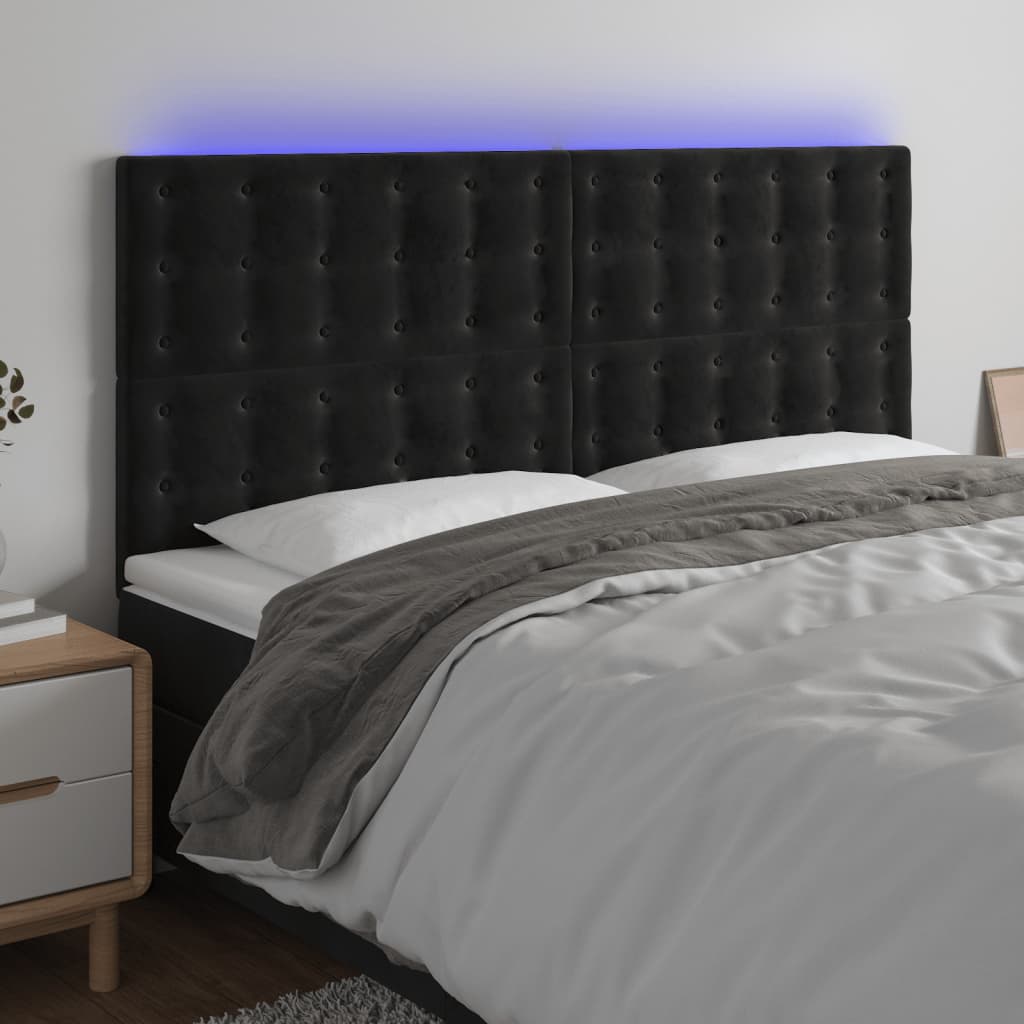 vidaXL Tăblie de pat cu LED, negru, 183x16x118/128 cm, catifea