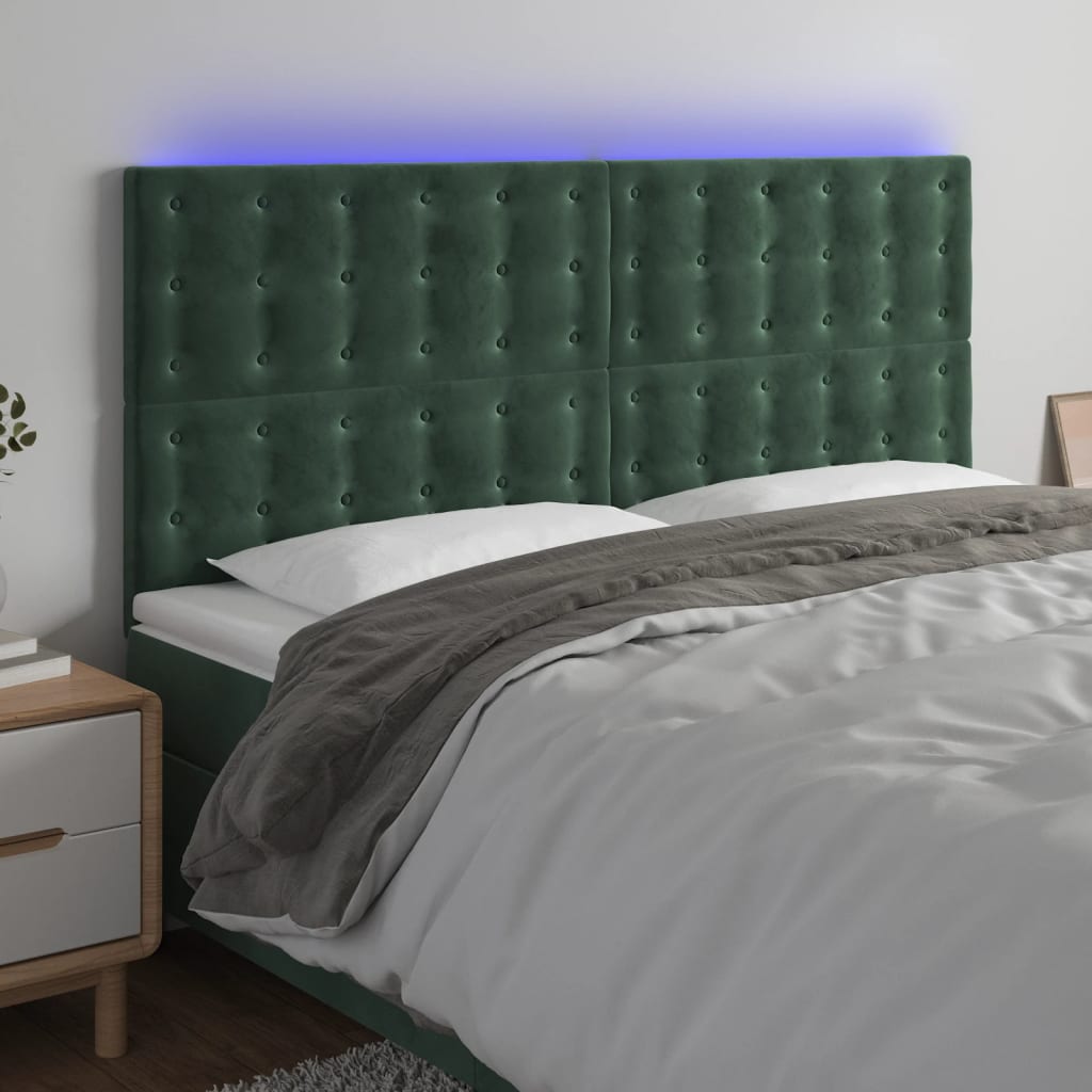 Čelo postele s LED tmavě zelená 180x5x118/128 cm samet