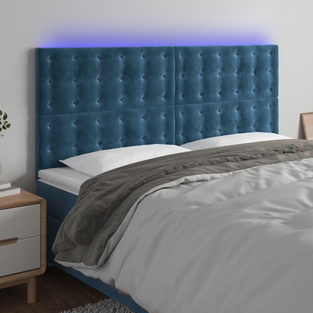 Čelo postele s LED tmavě modré 180x5x118/128 cm samet