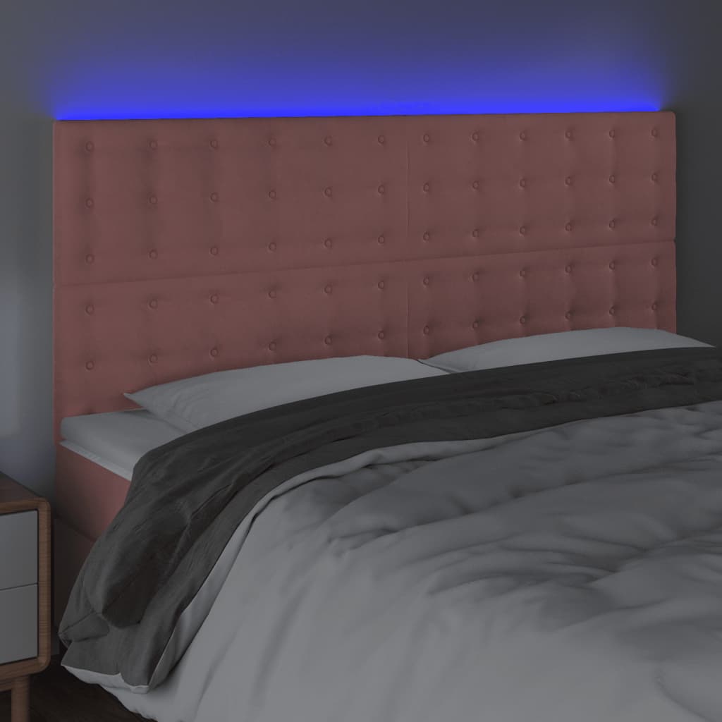 vidaXL Hoofdbord LED 180x5x118/128 cm fluweel roze afbeelding