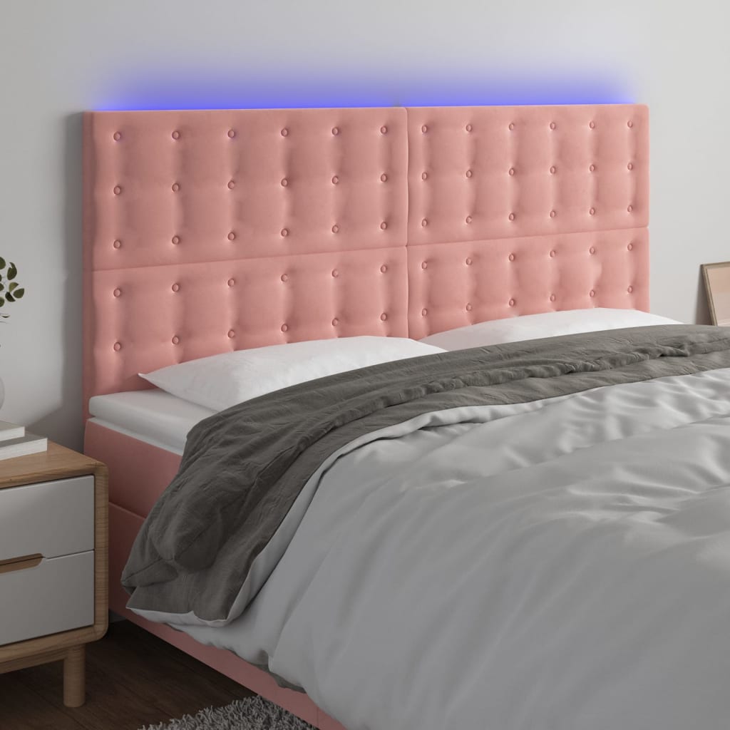 vidaXL Tête de lit à LED Rose 180x5x118/128 cm Velours