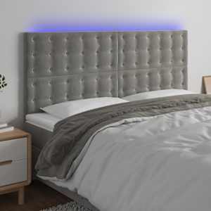 Čelo postele s LED světle šedé 200x5x118/128 cm samet - obrázek 1
