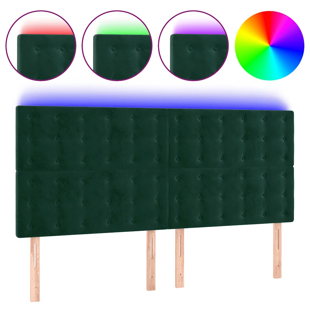 E-shop vidaXL Čelo postele s LED tmavozelené 200x5x118/128 cm zamat
