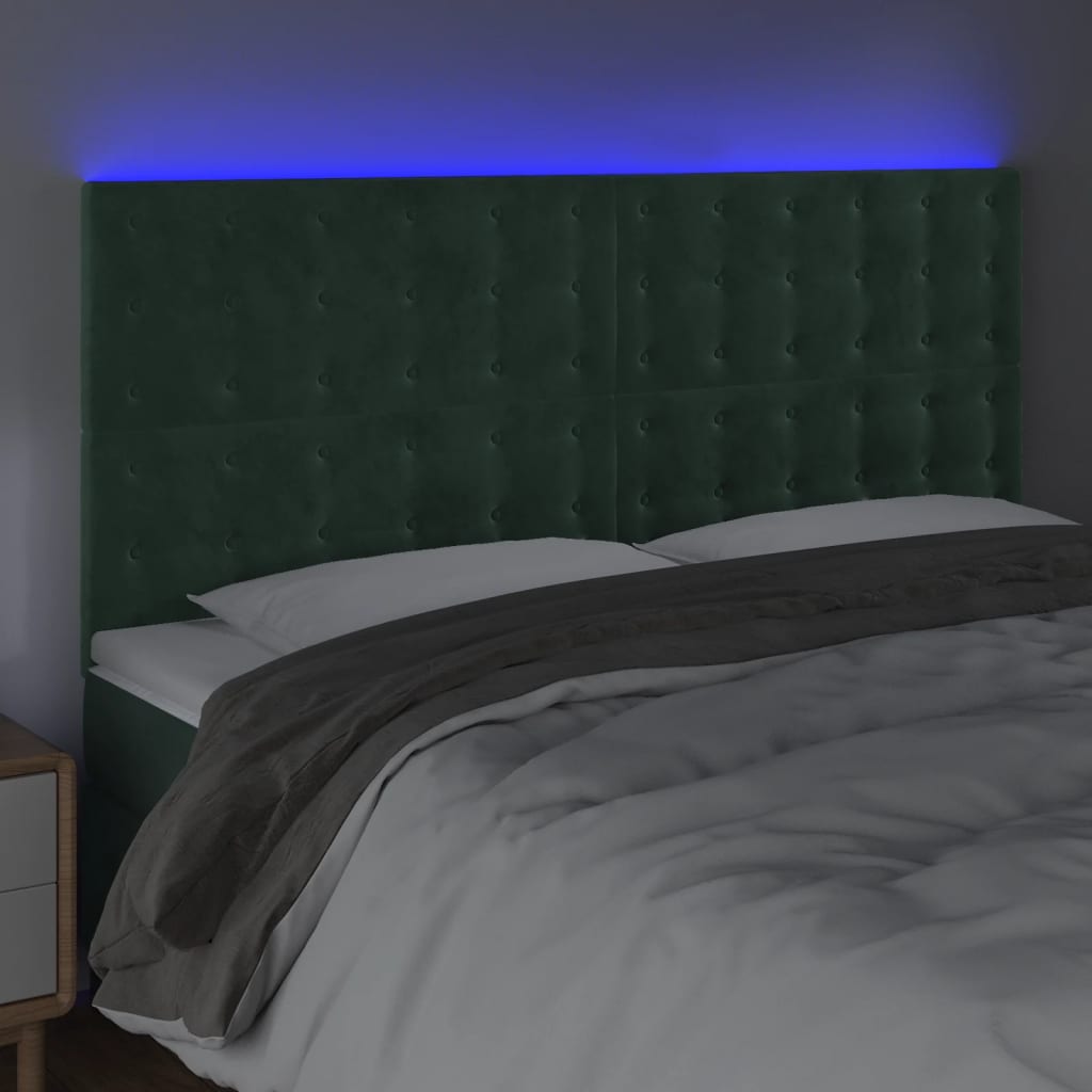 vidaXL Hoofdbord LED 200x5x118/128 cm fluweel donkergroen afbeelding