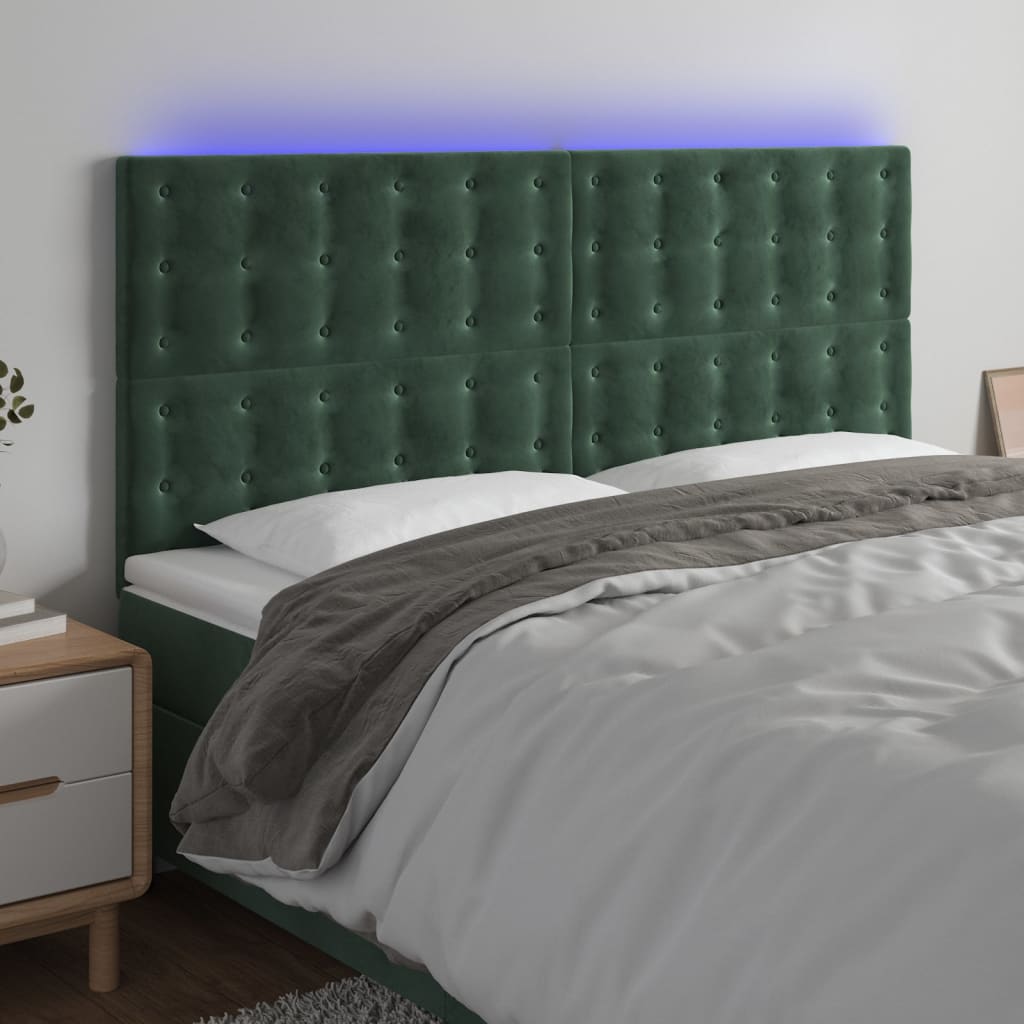 Čelo postele s LED tmavě zelené 200x5x118/128 cm samet