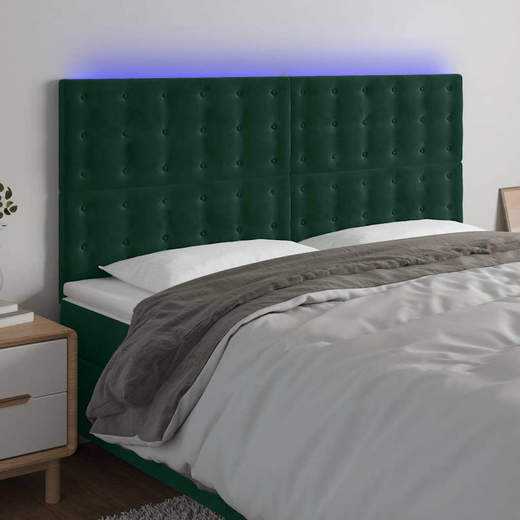 vidaXL Tăblie de pat cu LED, verde închis, 200x5x118/128 cm, catifea