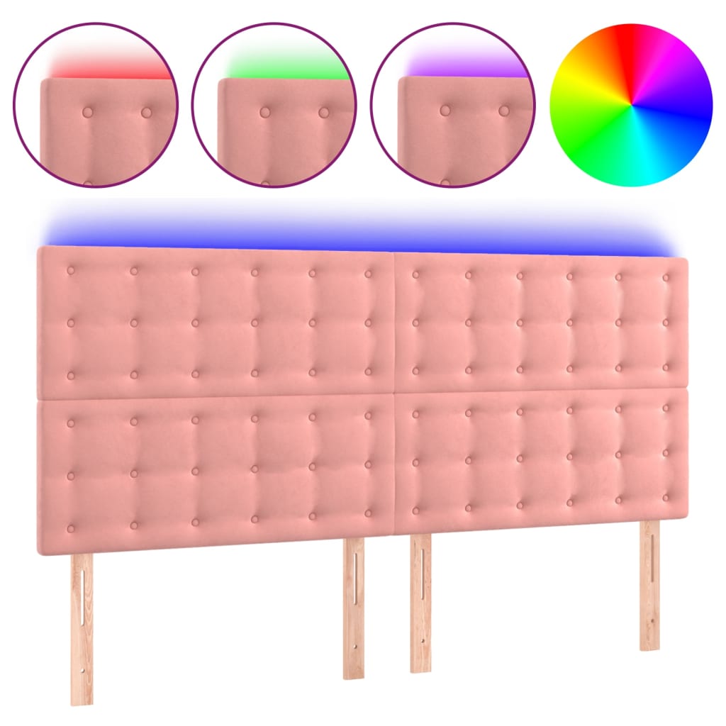 vidaXL Čelo postele s LED růžové 200x5x118/128 cm samet