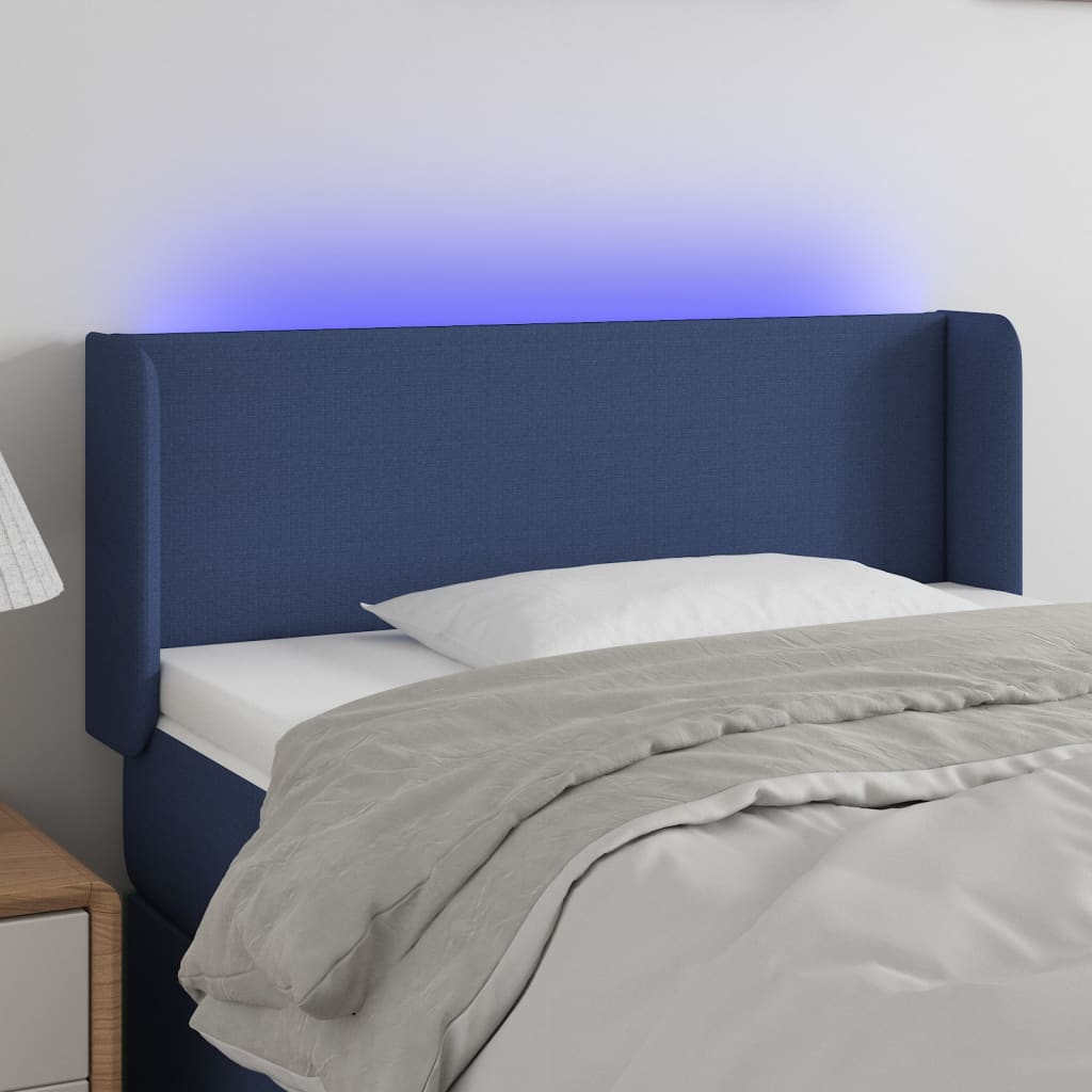 vidaXL sengegavl med LED-lys 93x16x78/88 cm stof blå
