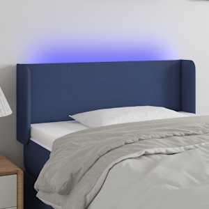 LED posteljno vzglavje modro 93x16x78/88 cm blago