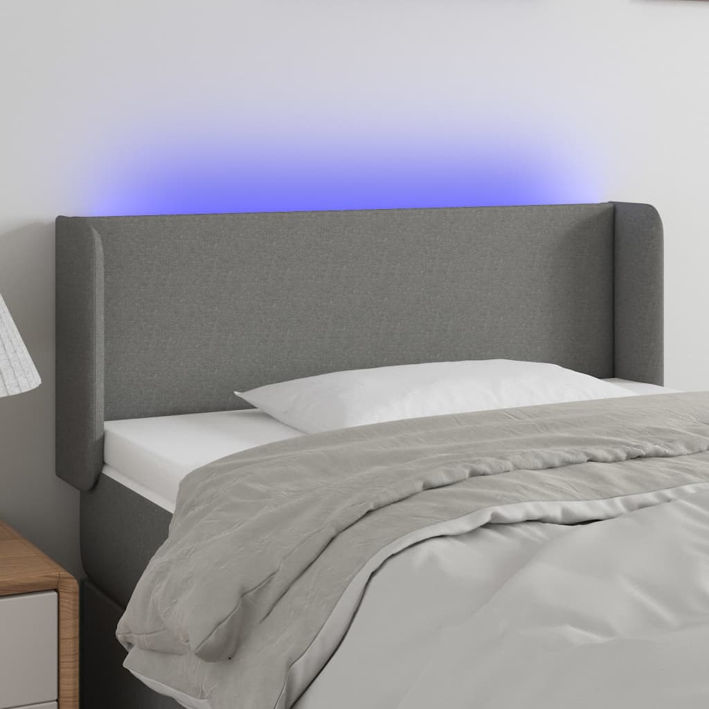 vidaXL Tête de lit à LED Gris foncé 103x16x78/88 cm Tissu