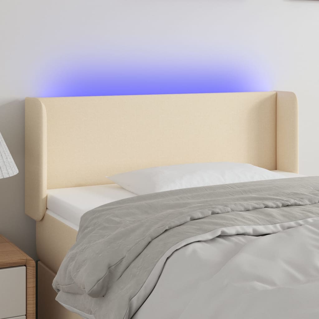 vidaXL Tăblie de pat cu LED, crem, 103x16x78/88 cm, textil