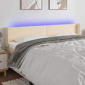 Čelo postele s LED krémové 163 x 16 x 78/88 cm textil - obrázek 1