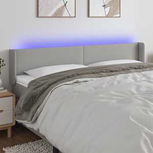 Čelo postele s LED světle šedé 183 x 16 x 78/88 cm textil - obrázek 1