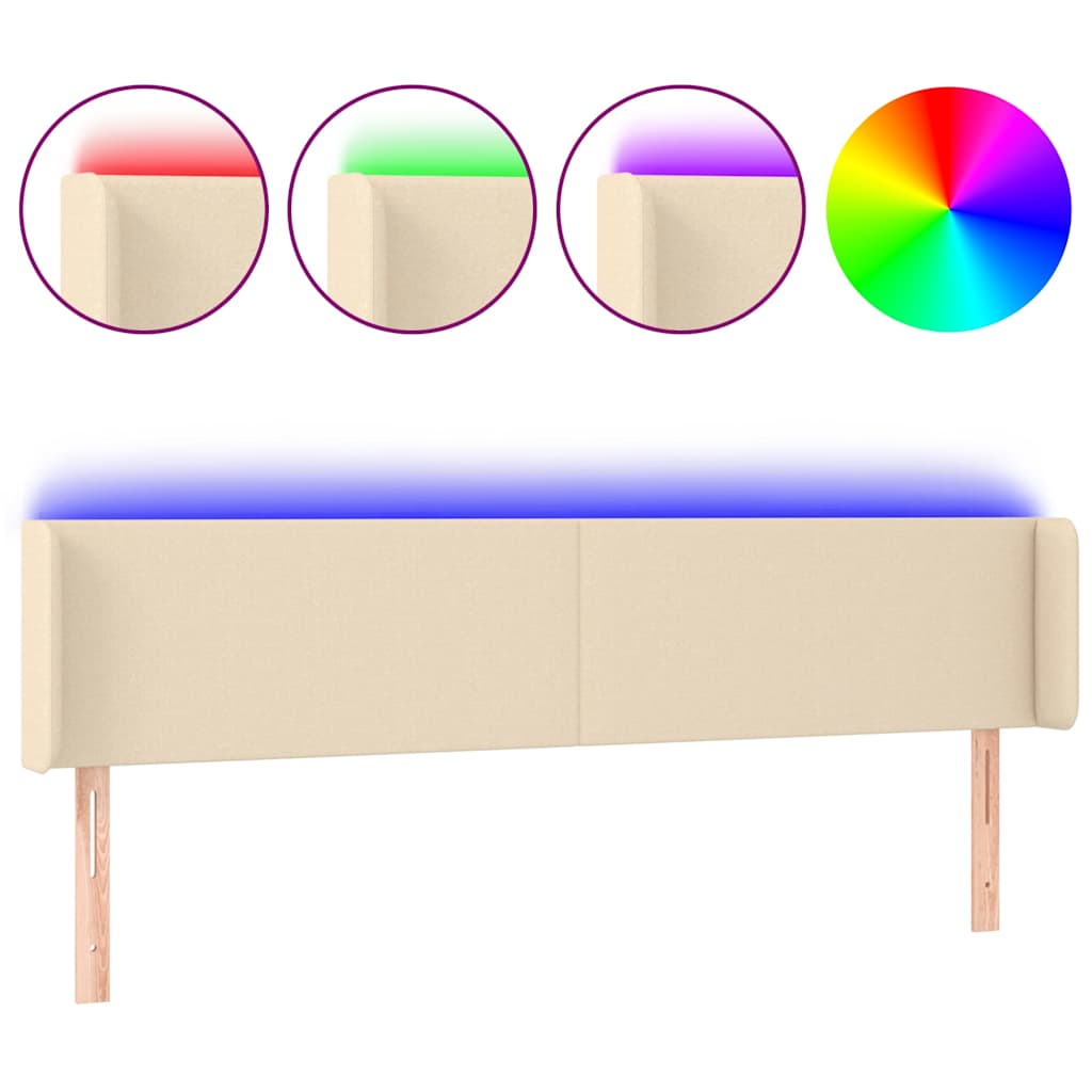 vidaXL Tăblie de pat cu LED, crem, 183x16x78/88 cm, textil