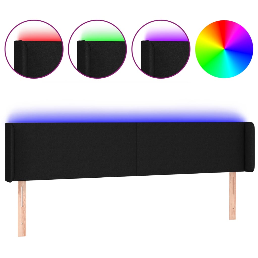 vidaXL Čelo postele s LED černé 203 x 16 x 78/88 cm textil