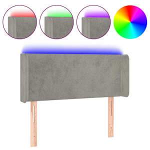 Čelo postele s LED světle šedé 93 x 16 x 78/88 cm samet - obrázek 2