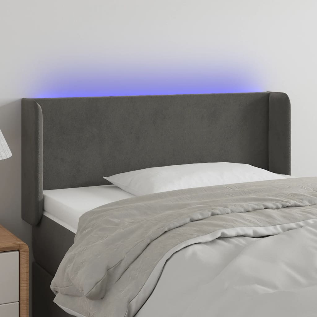  Čelo postele s LED tmavosivé 93x16x78/88 cm zamat