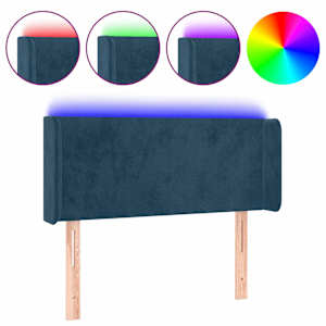 vidaXL LED-voodipeats, tumesinine, 93x16x78/88 cm, samet