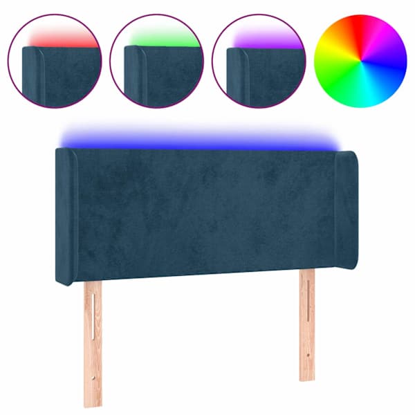 vidaXL LED-voodipeats, tumesinine, 93x16x78/88 cm, samet