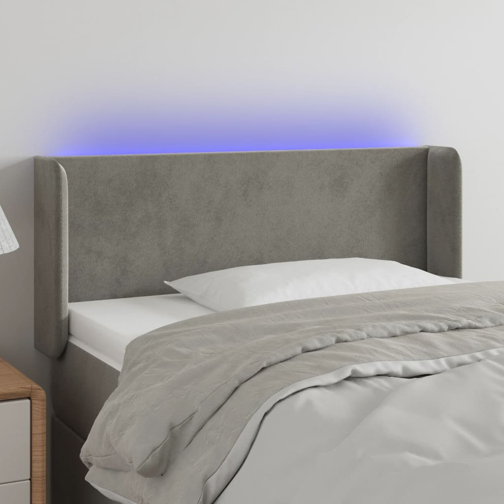vidaXL TÄƒblie de pat cu LED, gri deschis, 103x16x78/88 cm, catifea