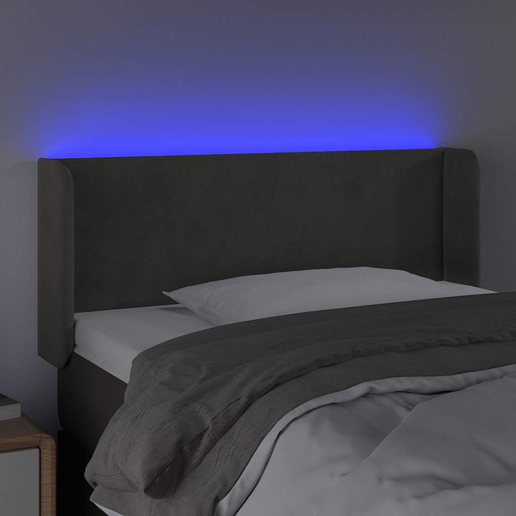vidaXL Hoofdbord LED 103x16x78/88 cm fluweel donkergrijs grijs, foto 2